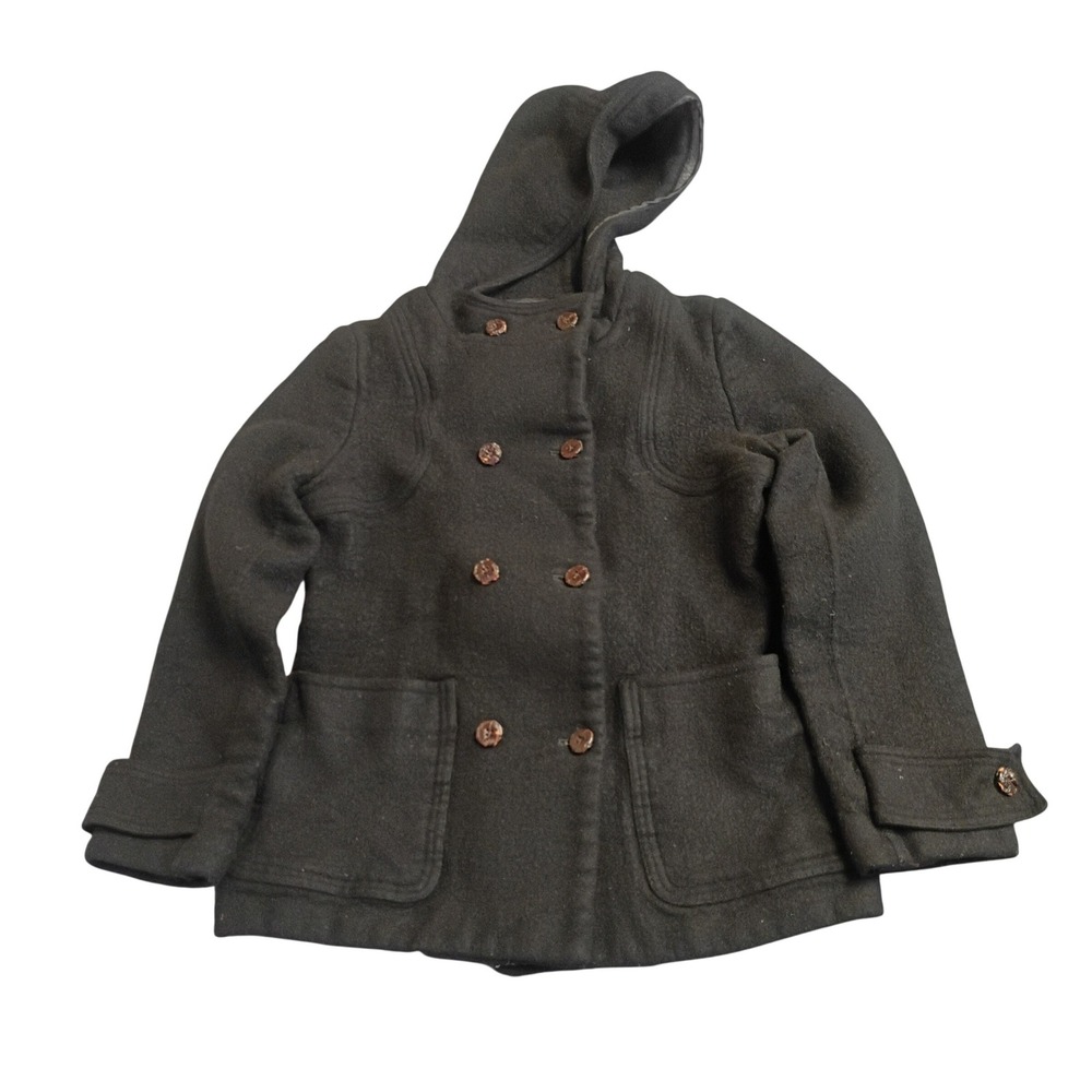 Eddie Bauer Pea Coat Womens Small Black Wool Angora Cashmere Hooded Jacket
